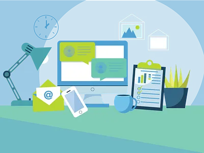 DigitalMarketer Desk Scene digital marketing e learning flat design graphic design web graphic