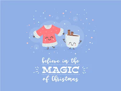 Christmas Card card cartoon character christmas coffee cute flat magic mug sweater typography vector