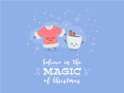 Christmas Card card cartoon character christmas coffee cute flat magic mug sweater typography vector