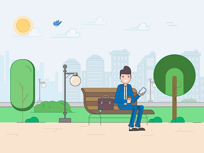 The guy in the park with the phone character explainer illustration man motiondesign outline person promo stroke vector video