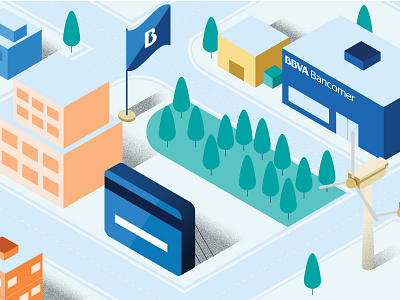 BBVA Bancomer Blue City bancomer bank banking bbva city illustration isometric money urban