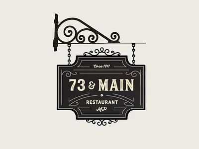 73 & Main branding mockup north carolina restaurant sign swirls wrought iron
