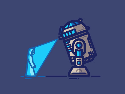 Hope a new hope art droid hologram illustration leia r2d2 robot star wars vector