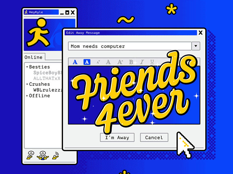 R.I.P. A.I.M. 90s aim animation aol chat digital friends gif illustration lettering messenger