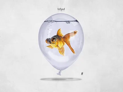 Inflated air balloon bubbles fins fish gold goldfish inflate liquid tail transparent water