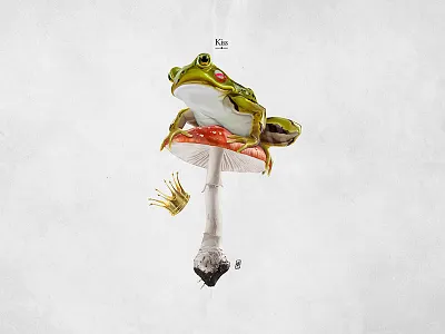 Kiss amphibian crown frog gold kiss lipstick mushroom prince reptile skin toad toadstool