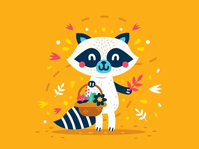 Cute Animals - Raccoon animal cartoon character clipart creative cute design flat floral flower icon illustration logo mascot raccoon simple spring sticker sweet vintage woodland