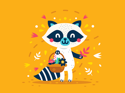 Cute Animals - Raccoon animal cartoon character clipart creative cute design flat floral flower icon illustration logo mascot raccoon simple spring sticker sweet vintage woodland