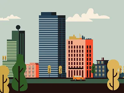 The village buildings car city downtown flat illustration town vector village