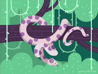 Snake animals cartoon flat illustartion illustartor jungle landscape liana nature snake tree vector