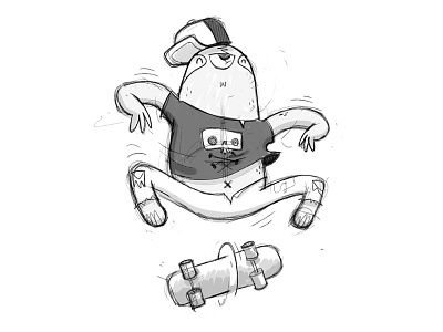 Skateboarding Sloth blake stevenson cartoon character design illustration jetpacks and rollerskates jetpacksandrollerskates kick flip skateboarding skull sloth streetwear