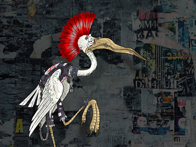 punk stork character design drawing illustration