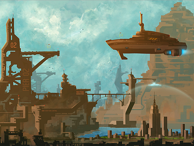 New York Marine Park city climate environment flood future newyork nyc painting scifi spacship urban wacom