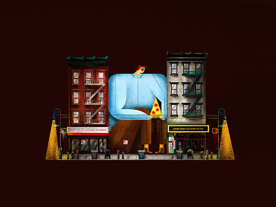 Late Night Slice apartment editorial illustration night nyc pepperoni pizza portrait street