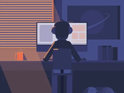 Burning the Midnight Oil illustration light night street vector workspace