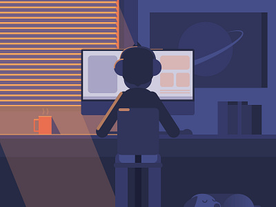 Burning the Midnight Oil illustration light night street vector workspace