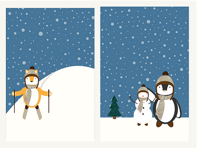 Winter Scenes 01 animals fox holiday penguin snow snowman winter