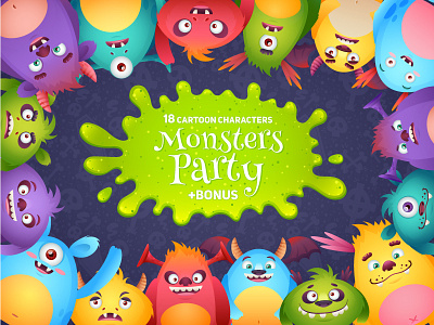 Mosters Party animal cartoon character children creature halloween illustration illustrator kids mascot monster vector