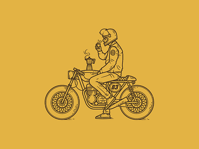 Café Racer badge bike branding cafe racer coffee drawing hand drawn illustration line work logo motorbike patch