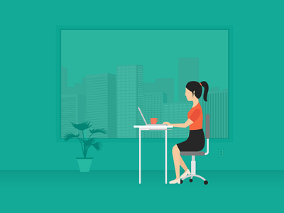 Work work work buildings business city desk everyday girl illustration job skyline woman work