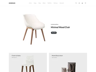 Homepage - Home Deco Shop - Pt. I boomerang design e commerce furniture gray homepage layout minimalist shop template ui website