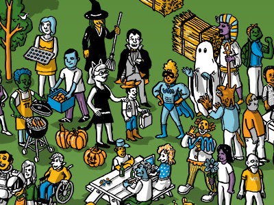 Giving Poster - progress crop 2 art corporate drawing halloween illustration isometric party people seek and find