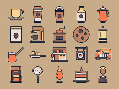 Coffee Shop Icon Set bean cafe caffein chocolate coffee cup drink expresso flat grinder mlik shop