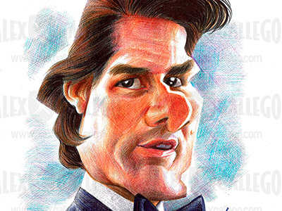 Tom Cruise Ballpoint pen caricature art ballpoint caricatura caricature celebrity drawing impossible mission movie portrait