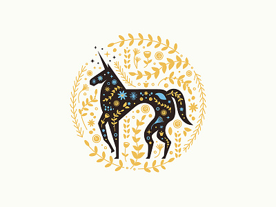 Folk Art Unicorn floral flowers folk art illustration unicorn vector