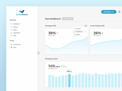 ConsoleMetrics Dashboard analytics blue console dashboard flat gradient metrics seo
