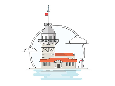 Landmarks of Turkey - Maiden's Tower adventure architecture art building character creative design digital flat history illustration line turkey