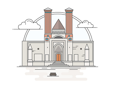 Landmarks of Turkey - Twin Minaret Medrese adventure architecture art building character creative design digital flat history illustration line turkey