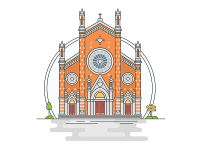 Landmarks of Turkey - St Antuan Church adventure architecture art building character creative design digital flat history illustration line turkey