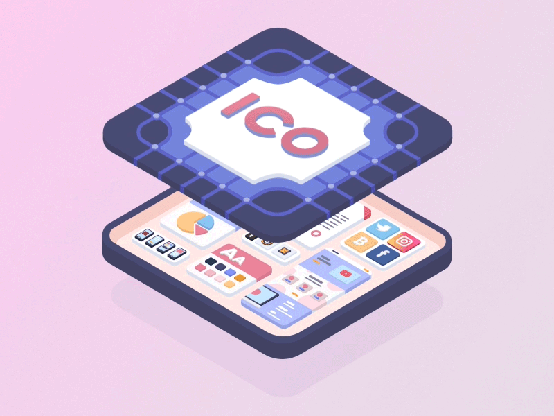 Ico Crate Illustration bitcoin box crate crypto floating ico illustration iso isometric meterio whitepaper