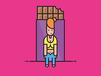 Chocolate Makes Your Clothes Shrink chocolate diet fitness food girl illustration sitting