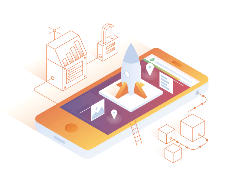 Isometric Illustration - Animation 2d animation box gif illustration isometric lock loop phone pin rocket text