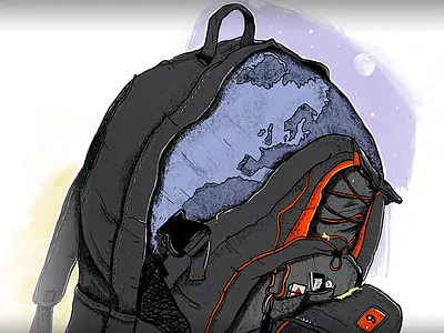 the world in your bag bag illustration items moon sky travel world