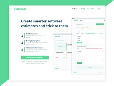 Albatross Homepage estimates hero landing page screens web website