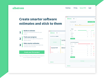 Albatross Homepage estimates hero landing page screens web website