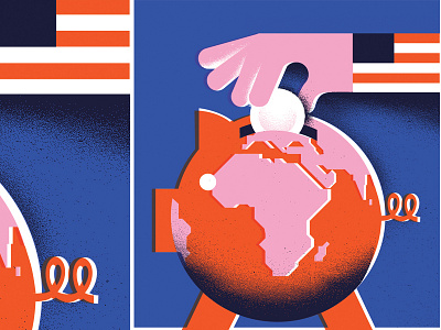 Foreign Aid america bank banking editorial illustration flag foreign aid globe investment pig piggy bank political politics