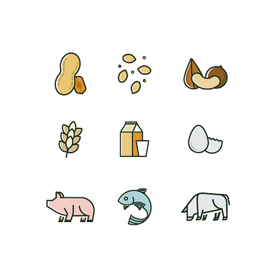 GEC - Allergen Icons allergens beef chicken dairy egg fish icons illustration nuts pork poultry soy wheat