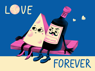 Tasty Valentine Couples: Wine and Cheese animation character character art cheese couple design design studio digital art digital illustration graphic design illustration illustration art illustrator love motion design motion graphics romantic saint valentines day valentine wine