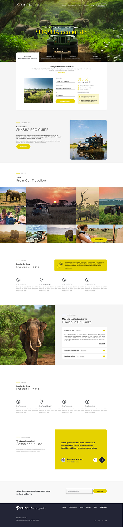 Website UI/UX design for safari tour guide (Sasha eco guide) figma safari tour website travel website ui design uiux