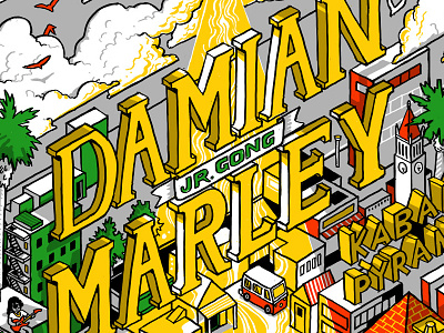 Damian Marley Poster - type color digital drawing font hand drawn illustration isometric marley music poster text writing