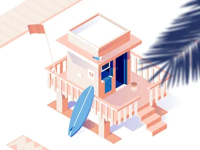 Beach beach blue isometric pink sand summer surfboard towel