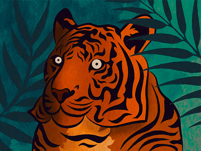 Tiger animal branch cat face green jungle leaf tiger wild wood