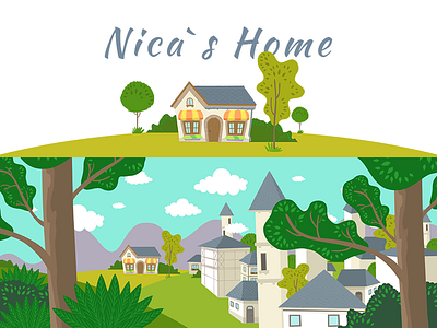 Nica`s Home 2d animation background city digital drawing home house illustration vector village