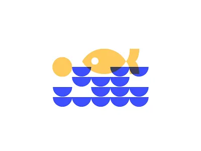 Illustration minimalist beach boat branding colorful fish ocean palm saint sun tree yellow