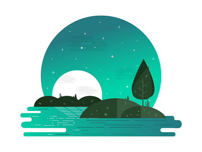 Landscape Illustration illustration landscape moon shot sky trees vector