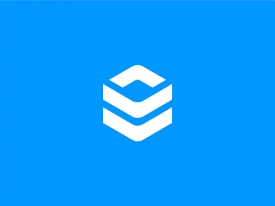 Box symbol blue minimal modern custom wordmark logotype dimension cube box innovative cube flat logo mark symbol negative space out of the box pixel perfect developement soft geometry geometrical software dev developer